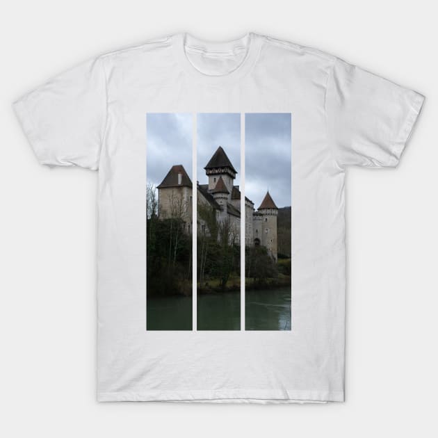 The castle of Cleron is a 14th-century castle on the river Loue in the Bourgogne-Franche-Comte. Cloudy winter day. (vertical) T-Shirt by fabbroni-art